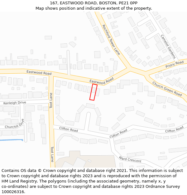 167, EASTWOOD ROAD, BOSTON, PE21 0PP: Location map and indicative extent of plot