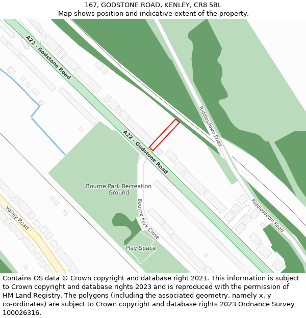 167, GODSTONE ROAD, KENLEY, CR8 5BL: Location map and indicative extent of plot