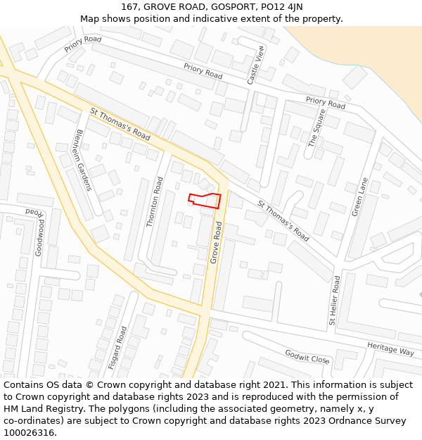 167, GROVE ROAD, GOSPORT, PO12 4JN: Location map and indicative extent of plot