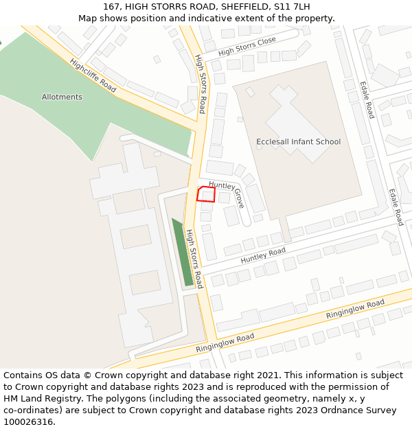 167, HIGH STORRS ROAD, SHEFFIELD, S11 7LH: Location map and indicative extent of plot