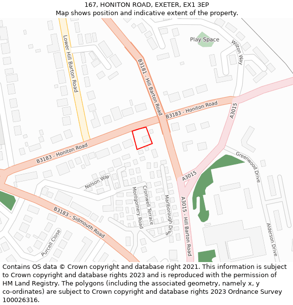 167, HONITON ROAD, EXETER, EX1 3EP: Location map and indicative extent of plot