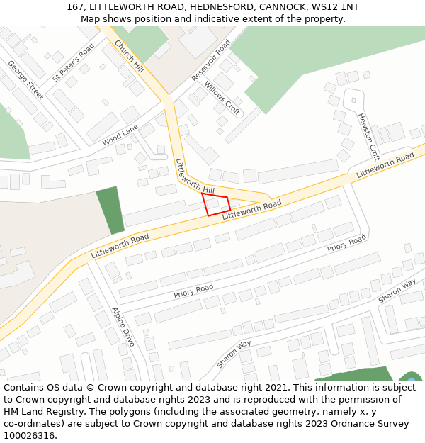 167, LITTLEWORTH ROAD, HEDNESFORD, CANNOCK, WS12 1NT: Location map and indicative extent of plot