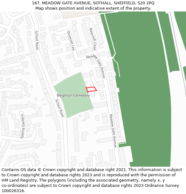 167, MEADOW GATE AVENUE, SOTHALL, SHEFFIELD, S20 2PQ: Location map and indicative extent of plot