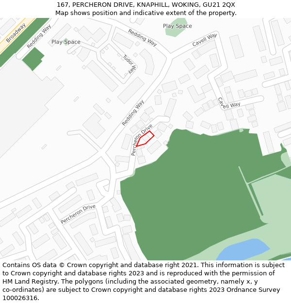 167, PERCHERON DRIVE, KNAPHILL, WOKING, GU21 2QX: Location map and indicative extent of plot