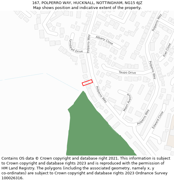 167, POLPERRO WAY, HUCKNALL, NOTTINGHAM, NG15 6JZ: Location map and indicative extent of plot