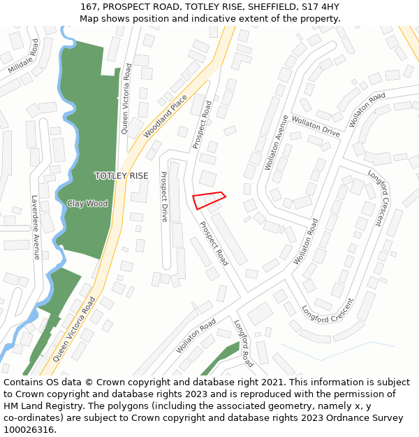 167, PROSPECT ROAD, TOTLEY RISE, SHEFFIELD, S17 4HY: Location map and indicative extent of plot
