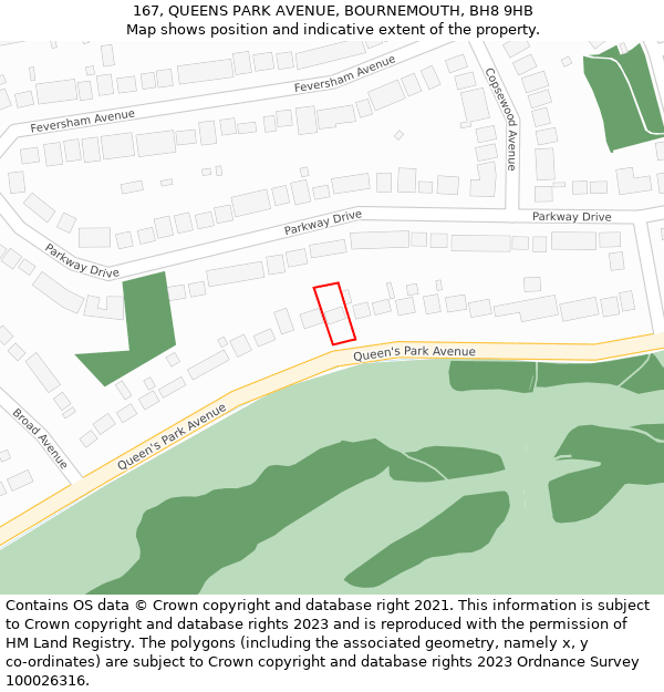 167, QUEENS PARK AVENUE, BOURNEMOUTH, BH8 9HB: Location map and indicative extent of plot