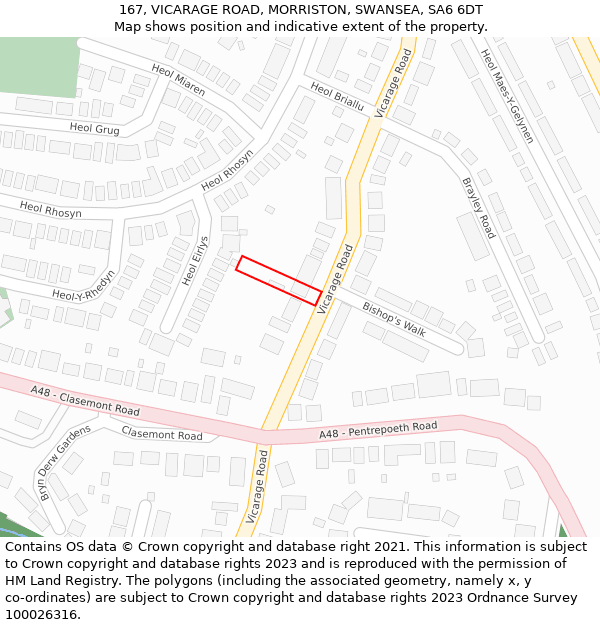 167, VICARAGE ROAD, MORRISTON, SWANSEA, SA6 6DT: Location map and indicative extent of plot