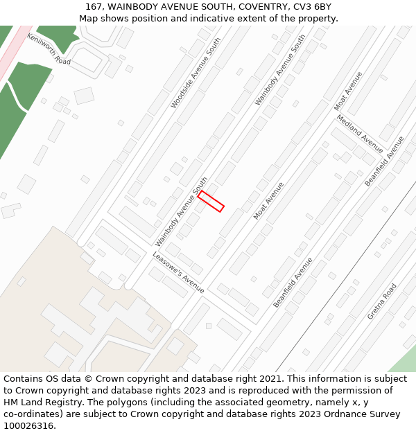 167, WAINBODY AVENUE SOUTH, COVENTRY, CV3 6BY: Location map and indicative extent of plot