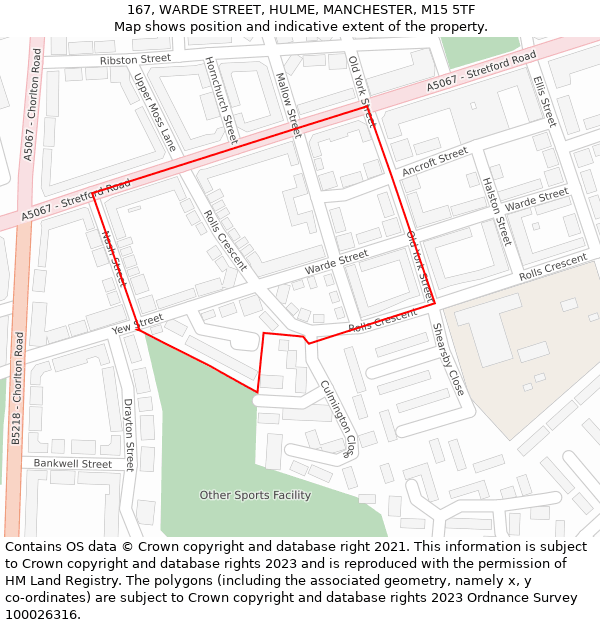 167, WARDE STREET, HULME, MANCHESTER, M15 5TF: Location map and indicative extent of plot