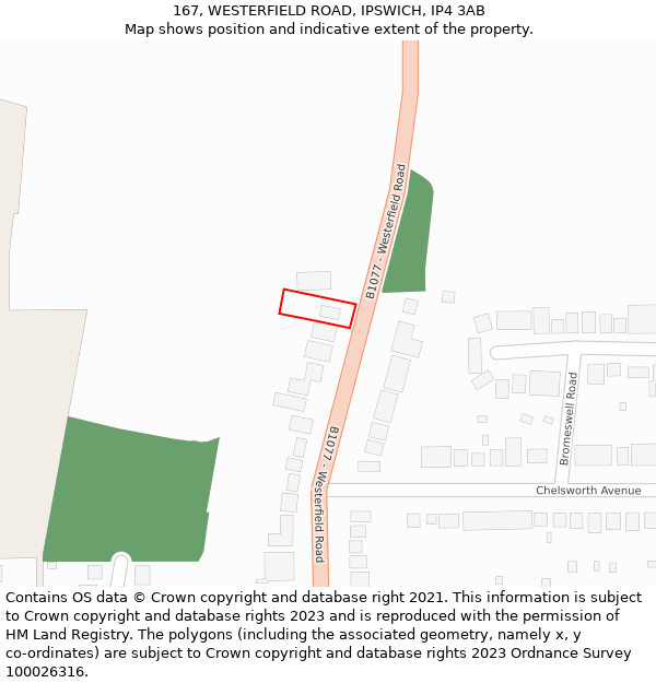 167, WESTERFIELD ROAD, IPSWICH, IP4 3AB: Location map and indicative extent of plot