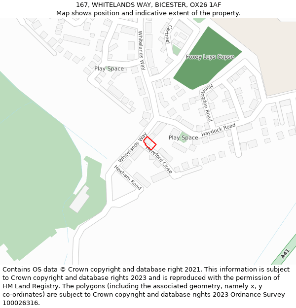 167, WHITELANDS WAY, BICESTER, OX26 1AF: Location map and indicative extent of plot