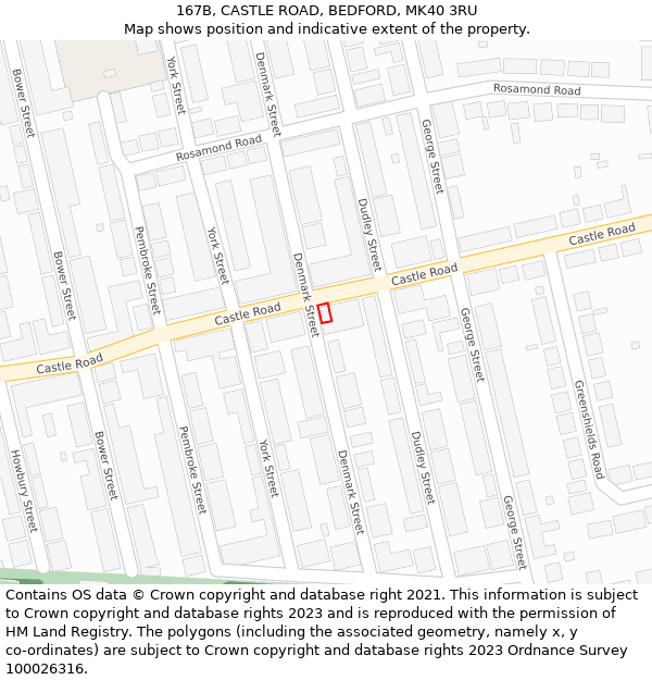 167B, CASTLE ROAD, BEDFORD, MK40 3RU: Location map and indicative extent of plot