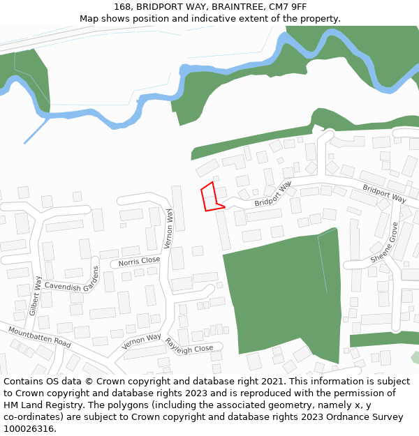 168, BRIDPORT WAY, BRAINTREE, CM7 9FF: Location map and indicative extent of plot