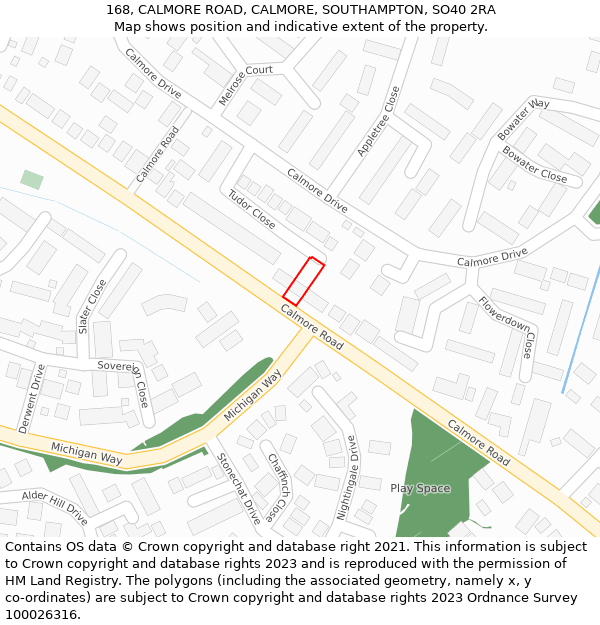 168, CALMORE ROAD, CALMORE, SOUTHAMPTON, SO40 2RA: Location map and indicative extent of plot