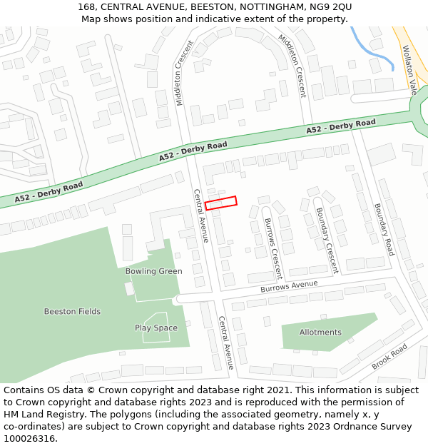 168, CENTRAL AVENUE, BEESTON, NOTTINGHAM, NG9 2QU: Location map and indicative extent of plot