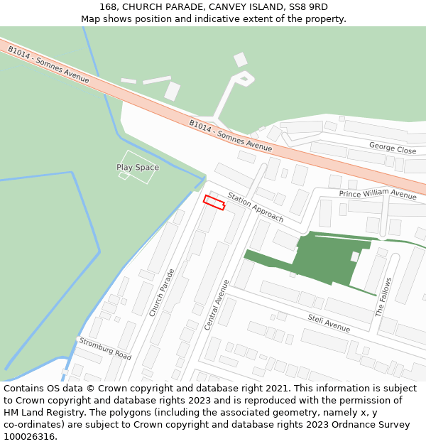 168, CHURCH PARADE, CANVEY ISLAND, SS8 9RD: Location map and indicative extent of plot