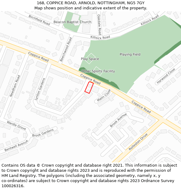 168, COPPICE ROAD, ARNOLD, NOTTINGHAM, NG5 7GY: Location map and indicative extent of plot
