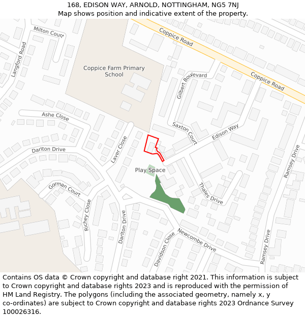 168, EDISON WAY, ARNOLD, NOTTINGHAM, NG5 7NJ: Location map and indicative extent of plot