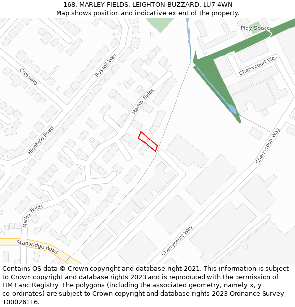 168, MARLEY FIELDS, LEIGHTON BUZZARD, LU7 4WN: Location map and indicative extent of plot