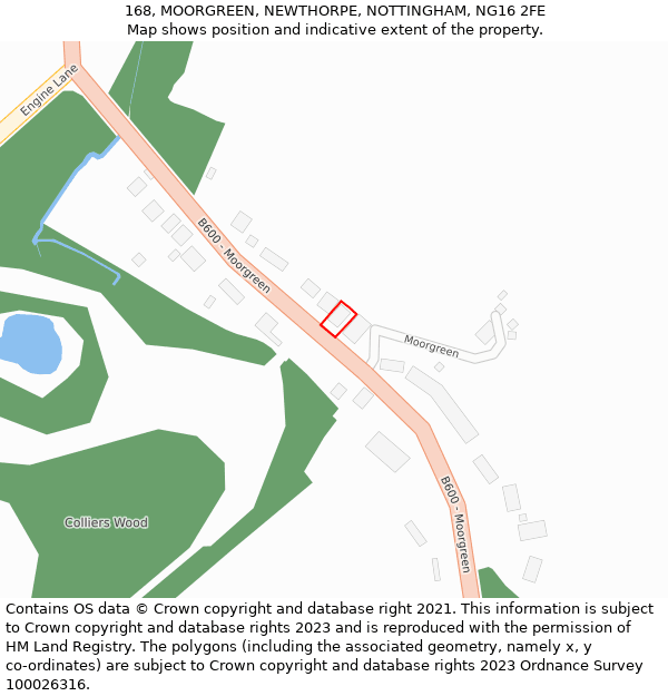 168, MOORGREEN, NEWTHORPE, NOTTINGHAM, NG16 2FE: Location map and indicative extent of plot