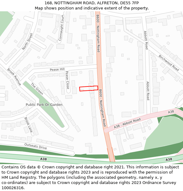 168, NOTTINGHAM ROAD, ALFRETON, DE55 7FP: Location map and indicative extent of plot