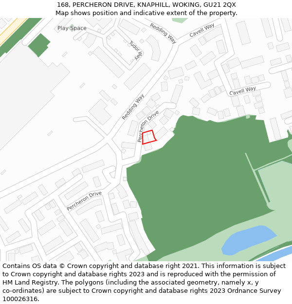 168, PERCHERON DRIVE, KNAPHILL, WOKING, GU21 2QX: Location map and indicative extent of plot