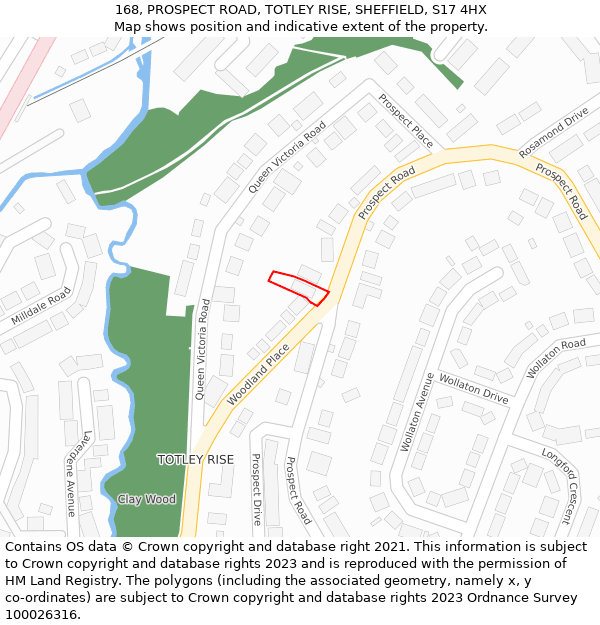 168, PROSPECT ROAD, TOTLEY RISE, SHEFFIELD, S17 4HX: Location map and indicative extent of plot