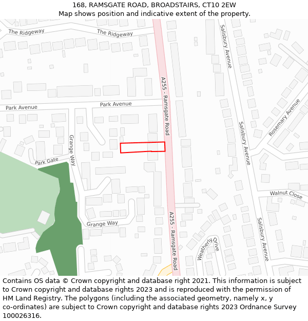 168, RAMSGATE ROAD, BROADSTAIRS, CT10 2EW: Location map and indicative extent of plot