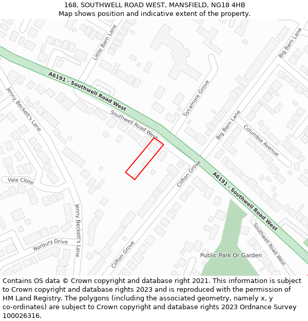 168, SOUTHWELL ROAD WEST, MANSFIELD, NG18 4HB: Location map and indicative extent of plot