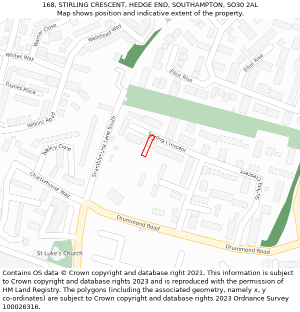 168, STIRLING CRESCENT, HEDGE END, SOUTHAMPTON, SO30 2AL: Location map and indicative extent of plot