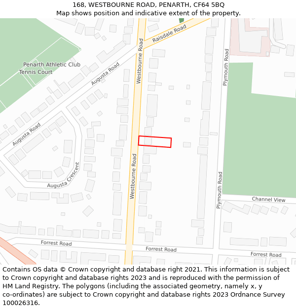 168, WESTBOURNE ROAD, PENARTH, CF64 5BQ: Location map and indicative extent of plot