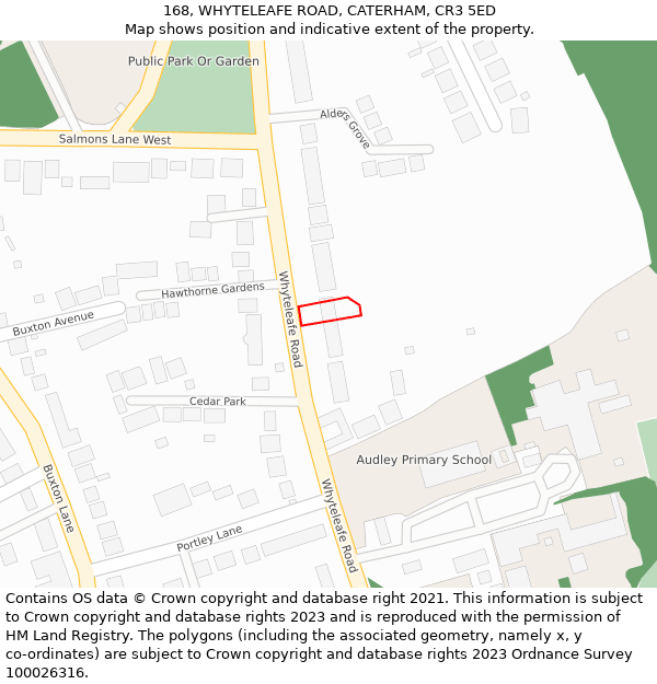 168, WHYTELEAFE ROAD, CATERHAM, CR3 5ED: Location map and indicative extent of plot