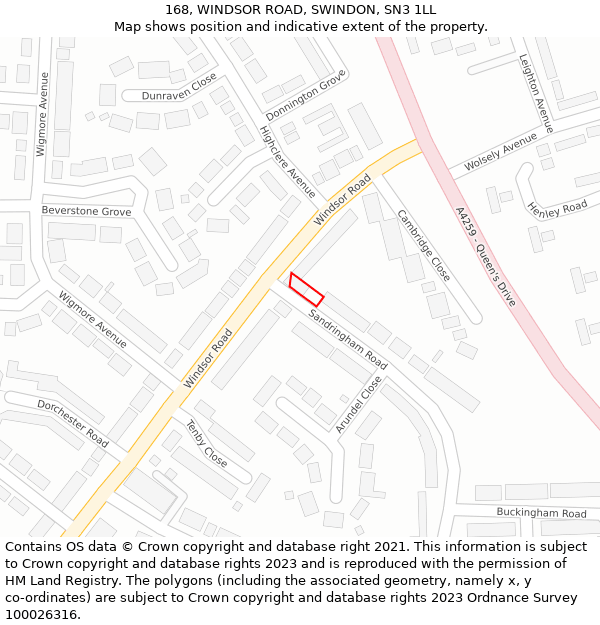 168, WINDSOR ROAD, SWINDON, SN3 1LL: Location map and indicative extent of plot