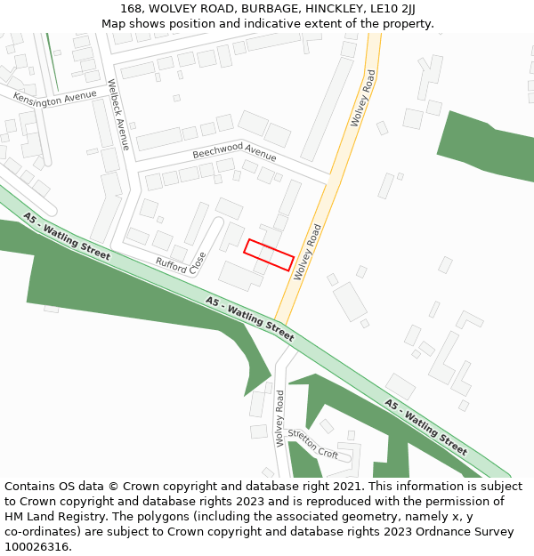 168, WOLVEY ROAD, BURBAGE, HINCKLEY, LE10 2JJ: Location map and indicative extent of plot