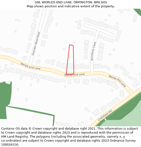 168, WORLDS END LANE, ORPINGTON, BR6 6AS: Location map and indicative extent of plot