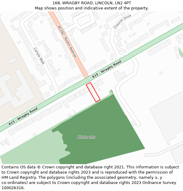 168, WRAGBY ROAD, LINCOLN, LN2 4PT: Location map and indicative extent of plot