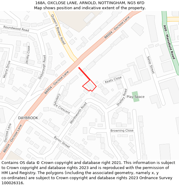 168A, OXCLOSE LANE, ARNOLD, NOTTINGHAM, NG5 6FD: Location map and indicative extent of plot