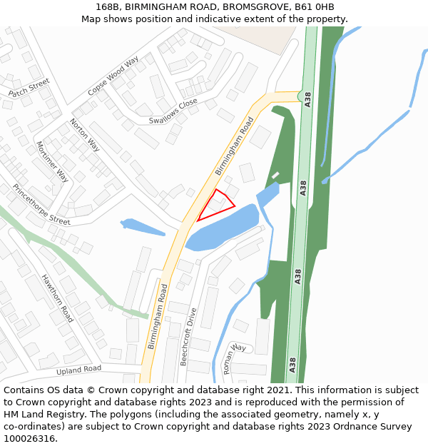 168B, BIRMINGHAM ROAD, BROMSGROVE, B61 0HB: Location map and indicative extent of plot