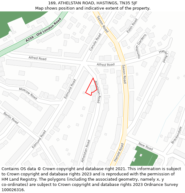 169, ATHELSTAN ROAD, HASTINGS, TN35 5JF: Location map and indicative extent of plot