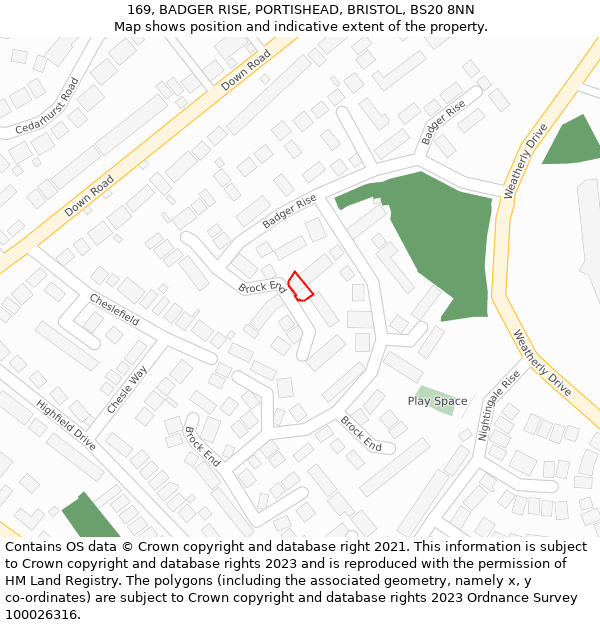 169, BADGER RISE, PORTISHEAD, BRISTOL, BS20 8NN: Location map and indicative extent of plot
