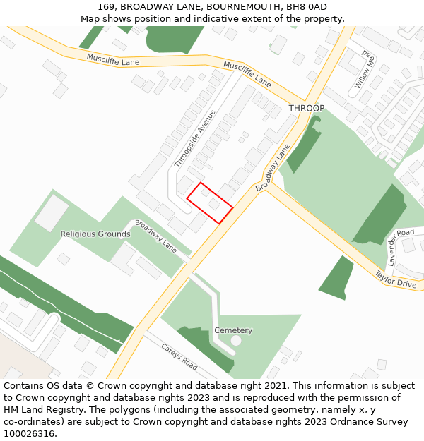 169, BROADWAY LANE, BOURNEMOUTH, BH8 0AD: Location map and indicative extent of plot