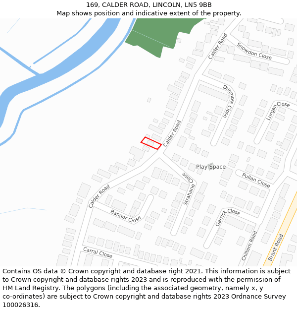 169, CALDER ROAD, LINCOLN, LN5 9BB: Location map and indicative extent of plot