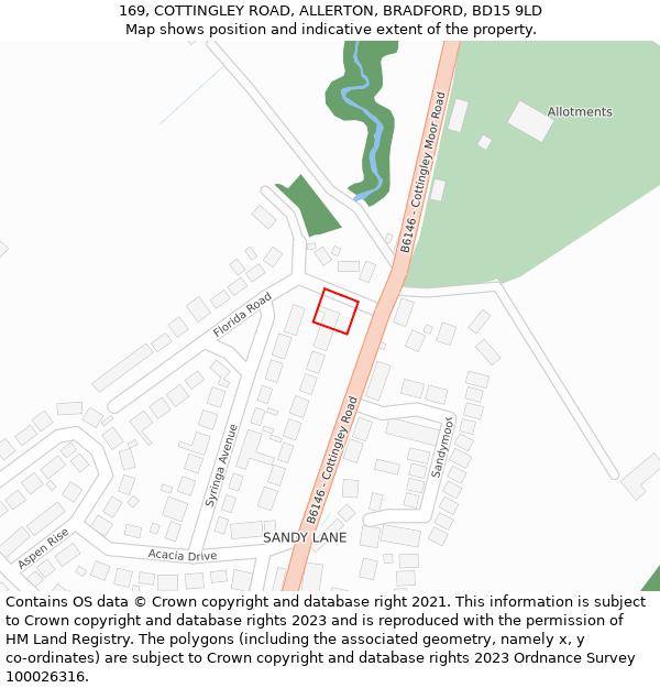 169, COTTINGLEY ROAD, ALLERTON, BRADFORD, BD15 9LD: Location map and indicative extent of plot