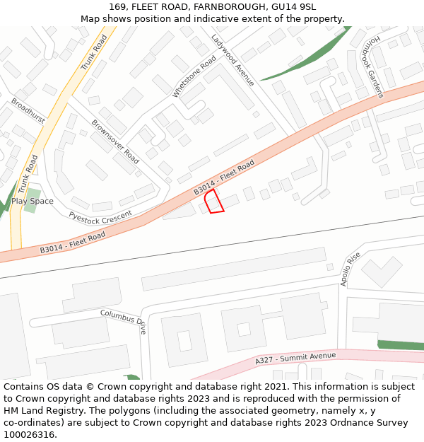 169, FLEET ROAD, FARNBOROUGH, GU14 9SL: Location map and indicative extent of plot