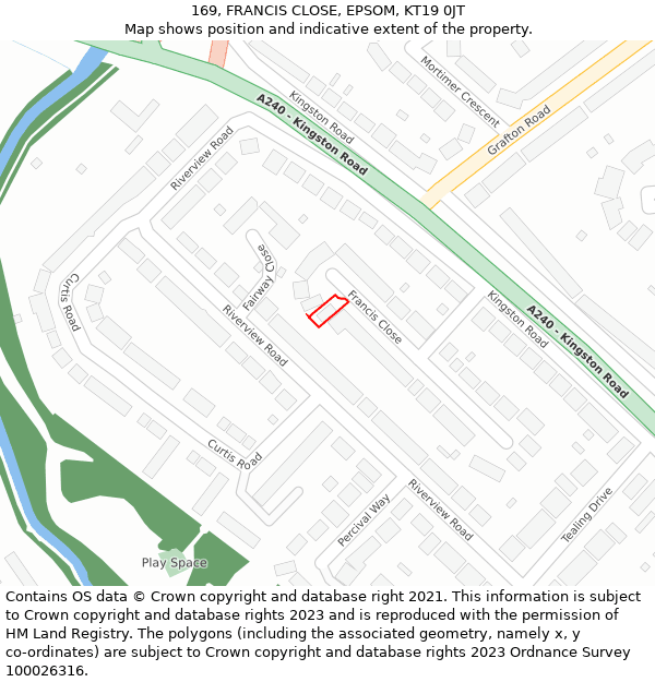 169, FRANCIS CLOSE, EPSOM, KT19 0JT: Location map and indicative extent of plot