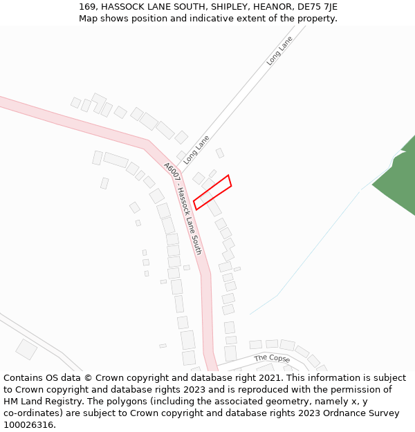 169, HASSOCK LANE SOUTH, SHIPLEY, HEANOR, DE75 7JE: Location map and indicative extent of plot