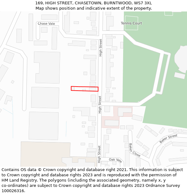 169, HIGH STREET, CHASETOWN, BURNTWOOD, WS7 3XL: Location map and indicative extent of plot