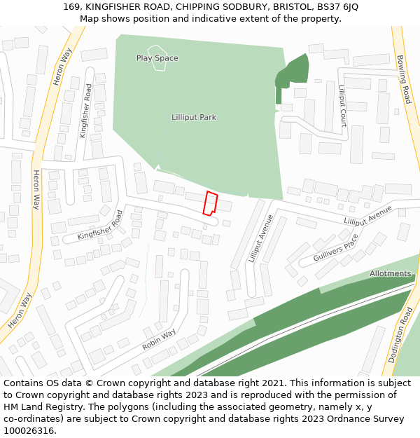 169, KINGFISHER ROAD, CHIPPING SODBURY, BRISTOL, BS37 6JQ: Location map and indicative extent of plot