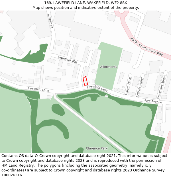 169, LAWEFIELD LANE, WAKEFIELD, WF2 8SX: Location map and indicative extent of plot